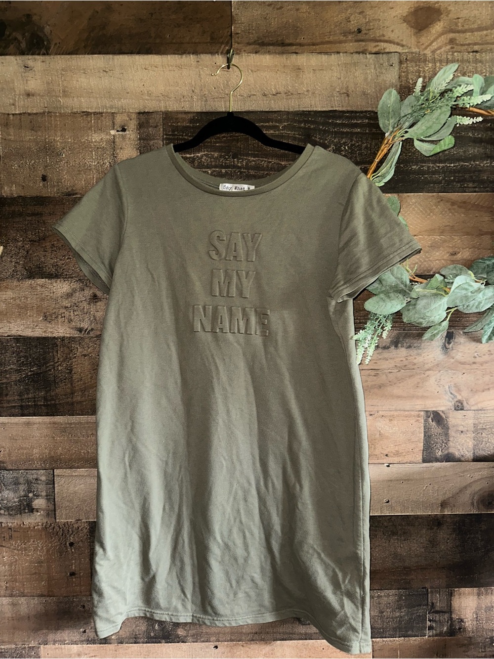 Say My Name Olive Graphic Tee Dress - Women’s Large